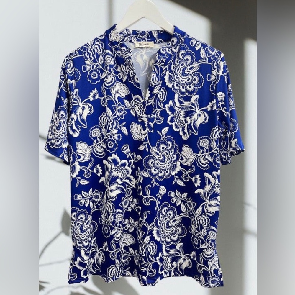 Blue & White Floral Short Sleeve Top 3xl *NWT*